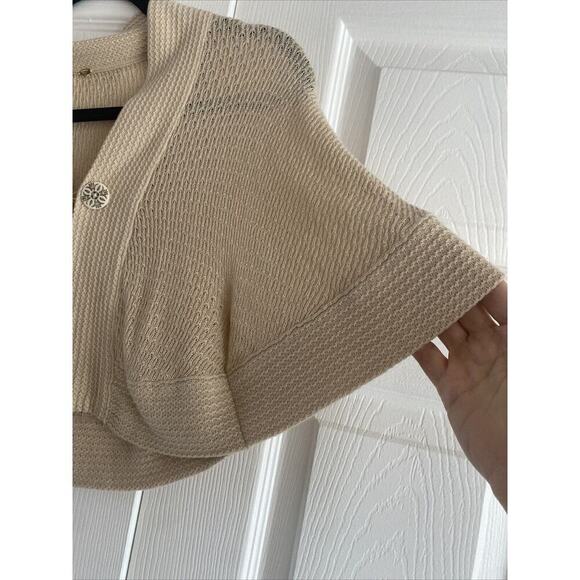 Elizabeth Gillett NYC Tan Knit S/M Bolero Cardigan Timeless Shawl Clasp Front - Picture 8 of 8